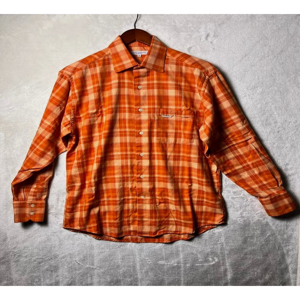 Alex Cannon Striking Orange Plaid Button Up Shirt Men's M Bright Warm Springtime